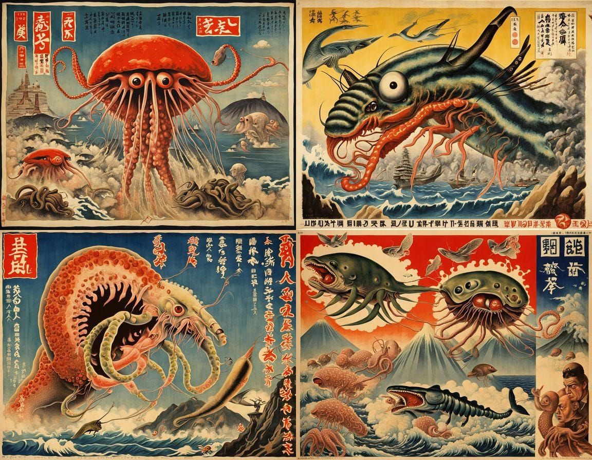 Grotesque Tokyo Travel Poster in a 1940s Art Deco Style