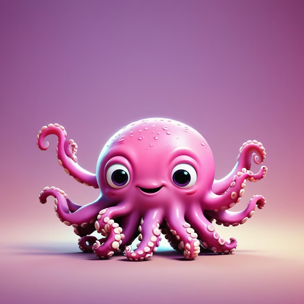 Cute Pink Octopus Monster in 3D Digital Art