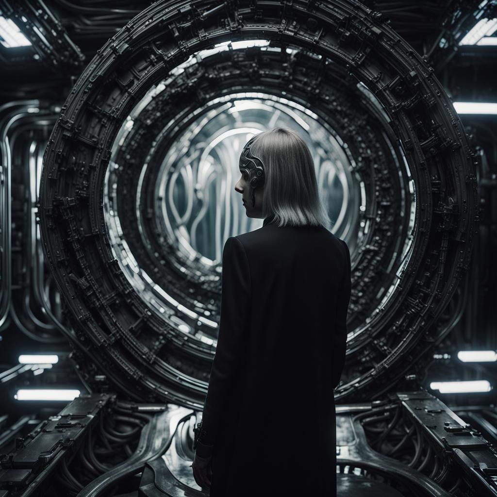 Dark Sci-Fi Portrait in HR Giger Style