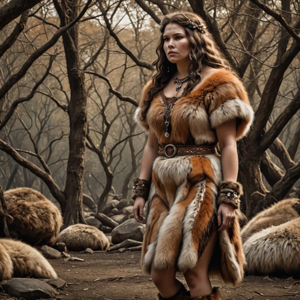 Chubby Cavewoman in Fox Hide Dress