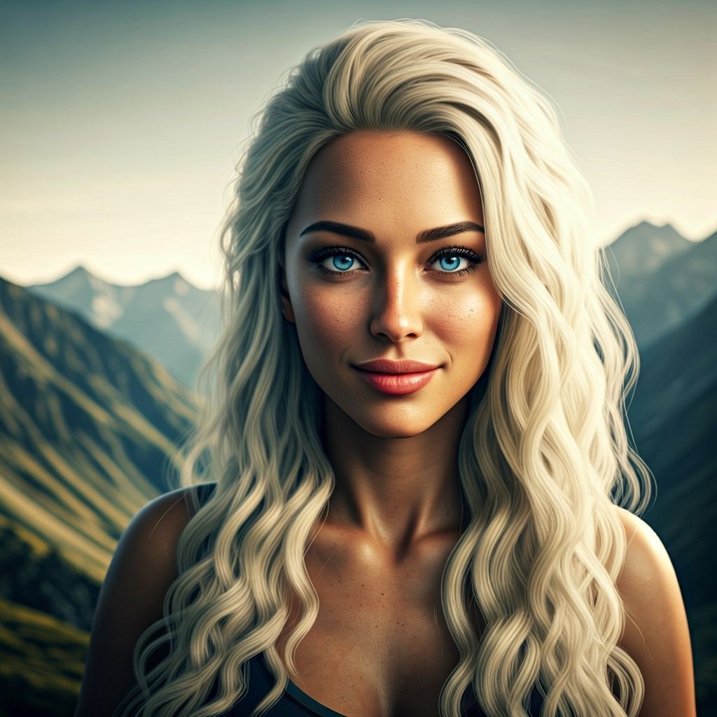 Blonde Woman Smiling in Mountains, 8k UHD