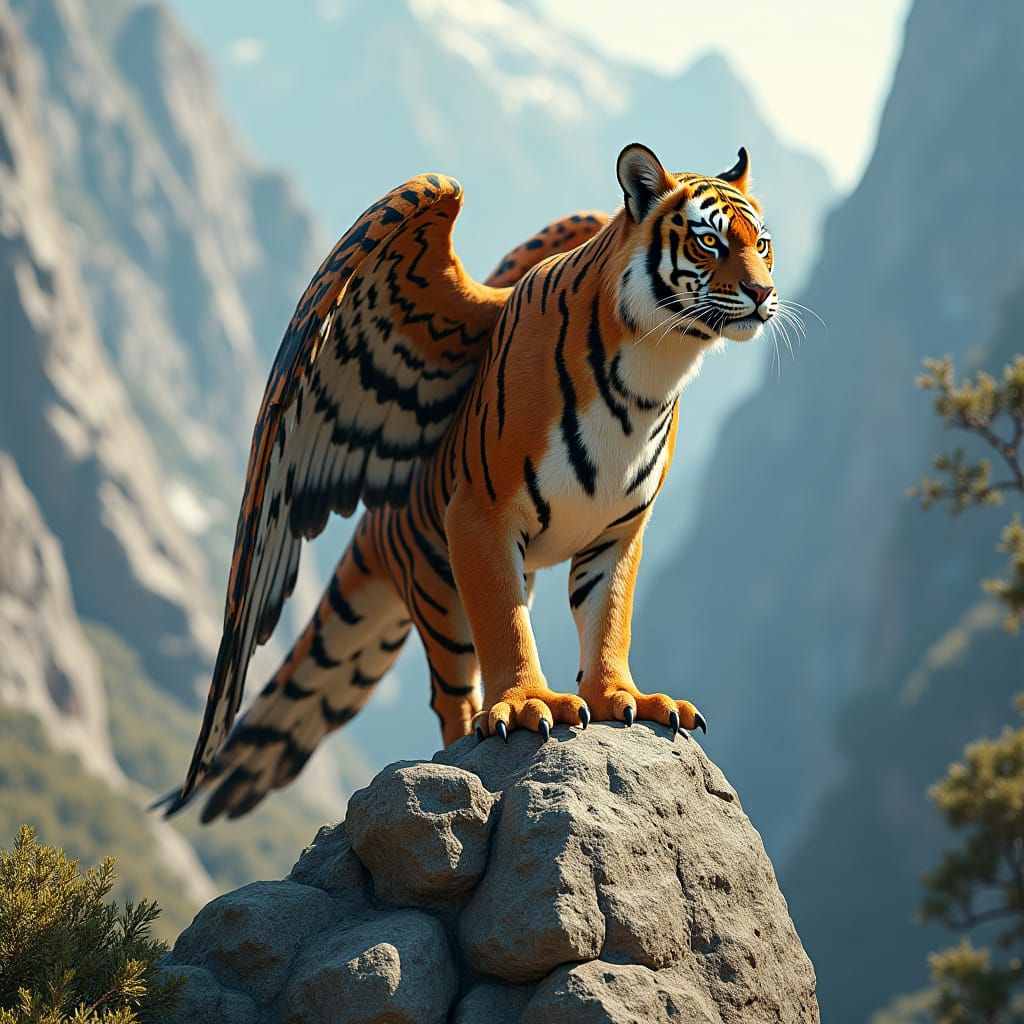 Majestic Tiger-Falcon Hybrid on Granite Outcrop