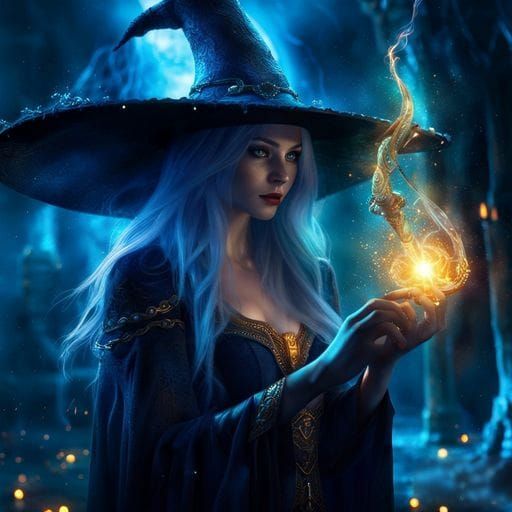Gothic Water Witch with Ice Wand, Digital Art