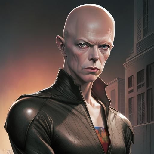 Bald David Bowie in Comic Book Art Style