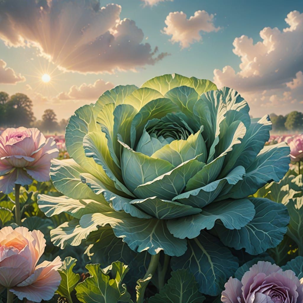 Whimsical Cabbage Field in Ethereal Light