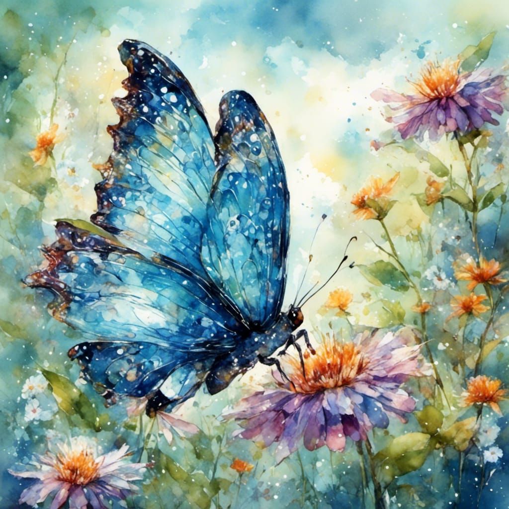 Azure Butterfly Watercolor Illustration