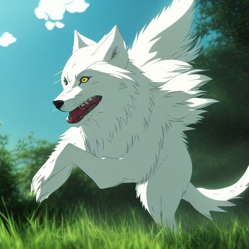 White Wolf Running: Studio Ghibli Anime Style