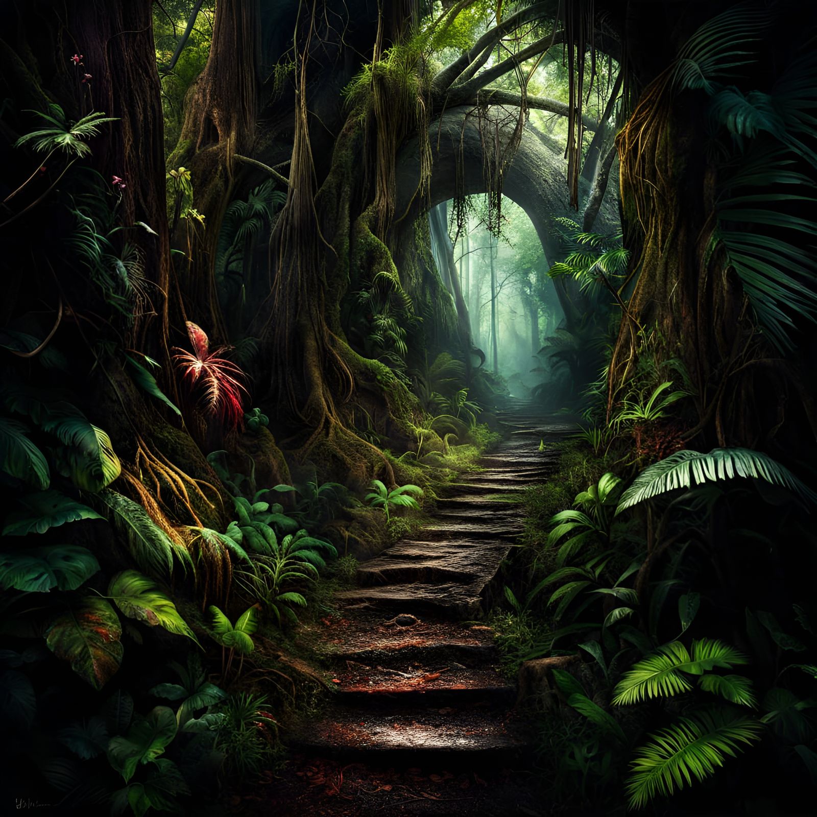Eerie Jungle Path with Decay in Hyperdetail