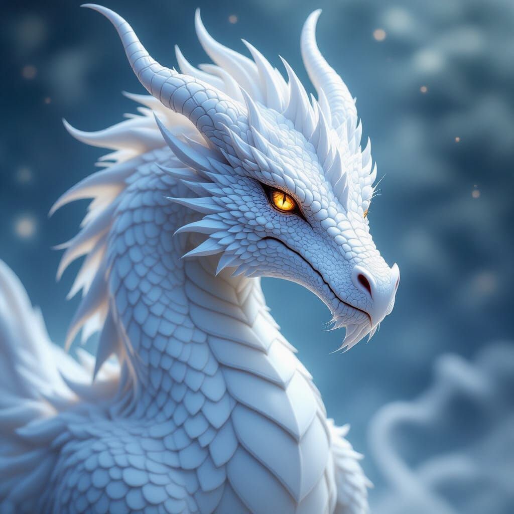 Ethereal White Knight Dragon in Dreamscape