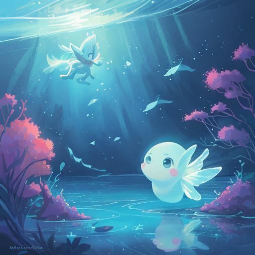 Enchanting Axolotl Swims in Deep Blue Water