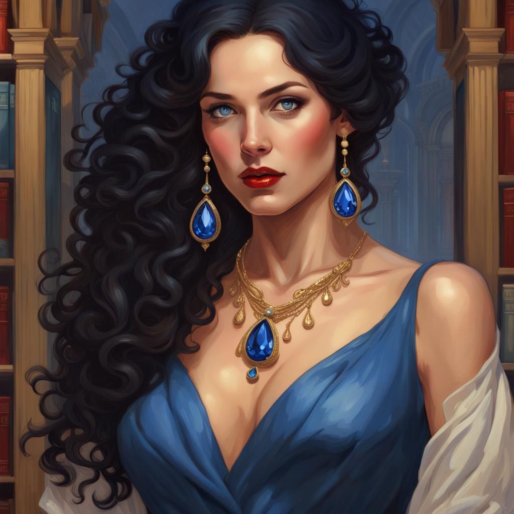 Elegant Woman in Library: Hyperdetailed Portrait