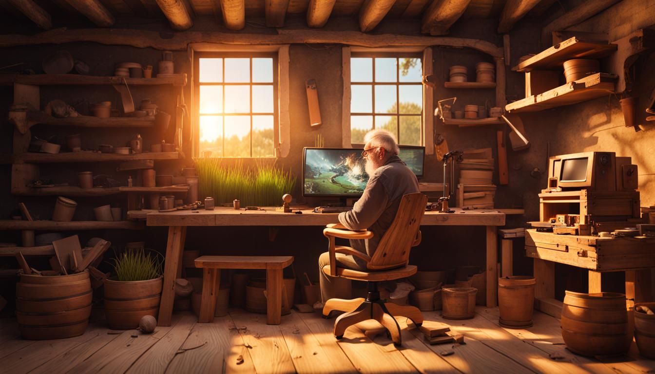 Wooden VR Gaming Setup in Carpenter's Workshop