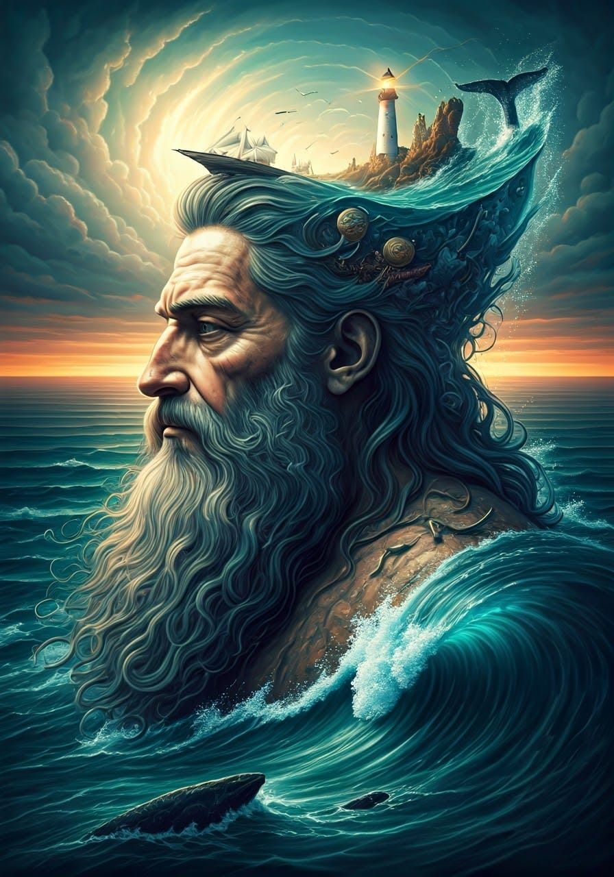 Poseidon in a Stormy Ocean Vortex