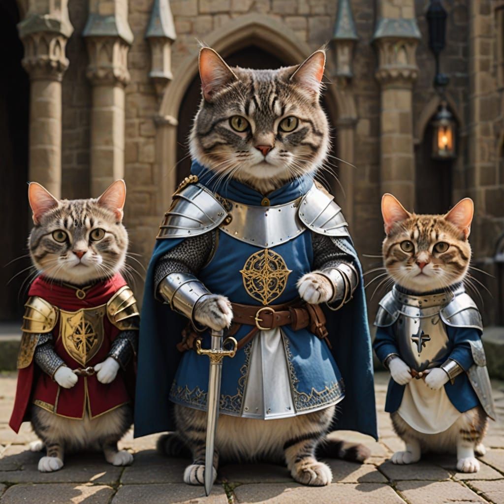 Cat Merlin Blesses Arthurian Mice Knights