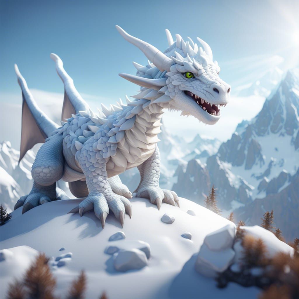 Snow Dragon on Mount Everest in 3D Cinematic Style