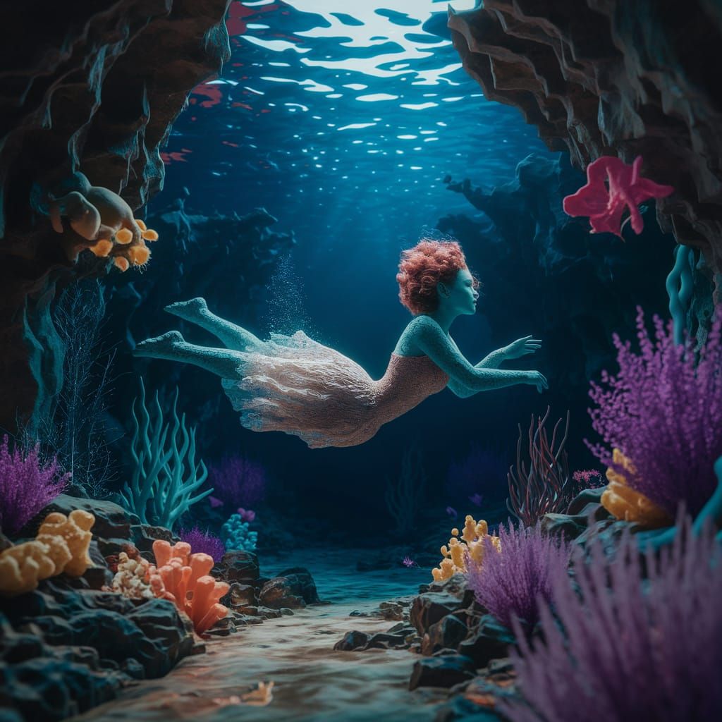 Retrofuturistic Aquatic Scene in Vibrant Alcohol Ink