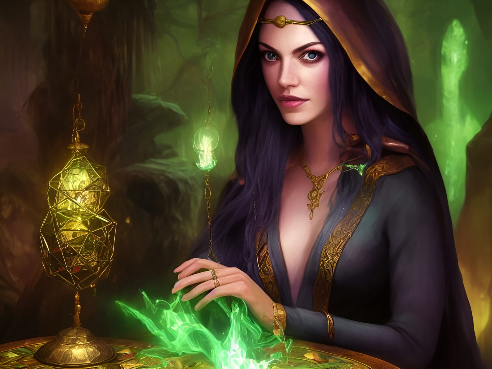 Enchantress Wizard Portrait with Colorful Spells