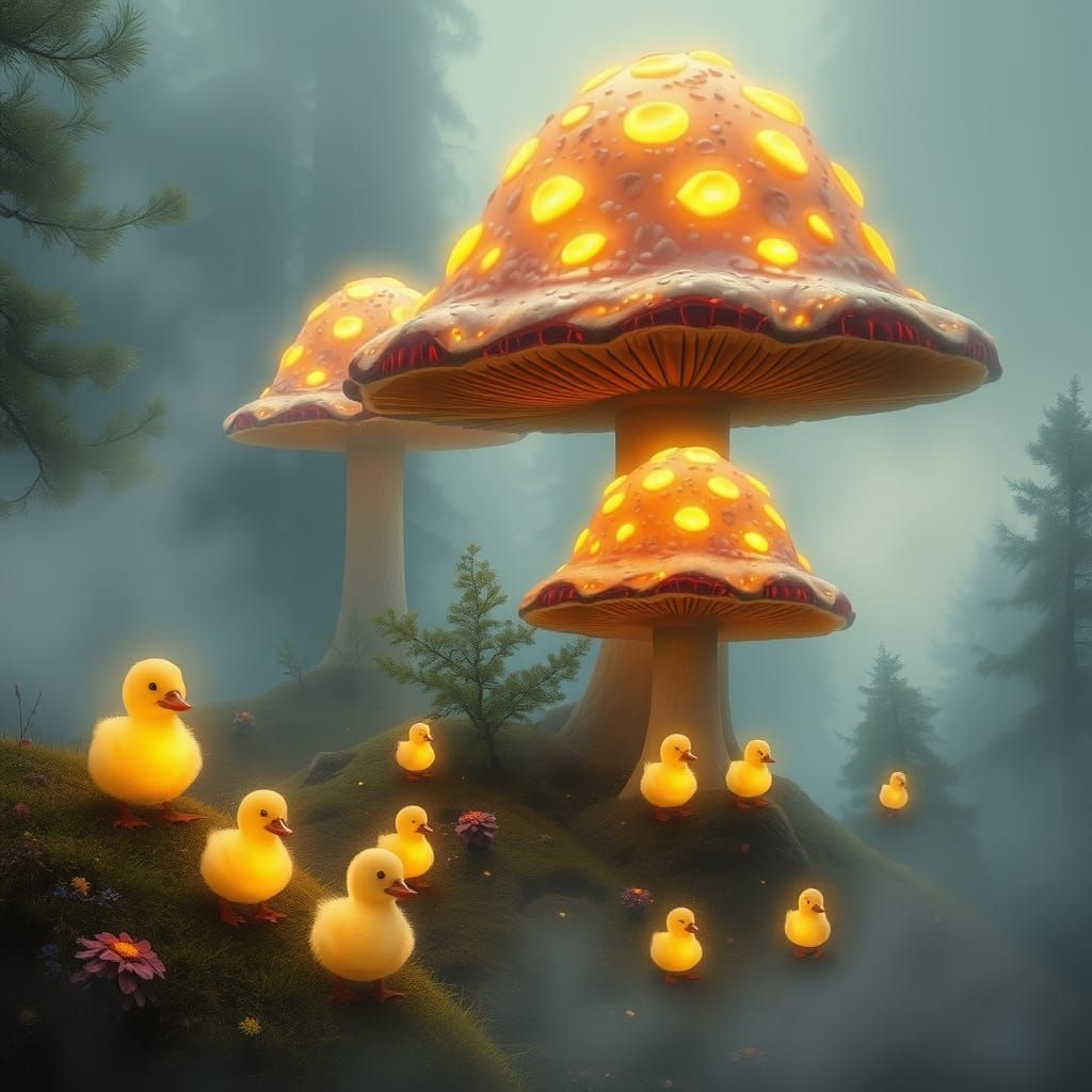 Surreal Whimsical Forest Scene in Thomas Kinkade Style