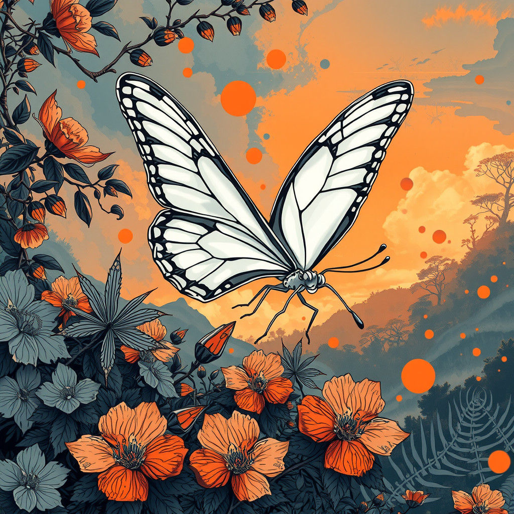 Detailed Butterfly Line Art on Fantasy Matte Background