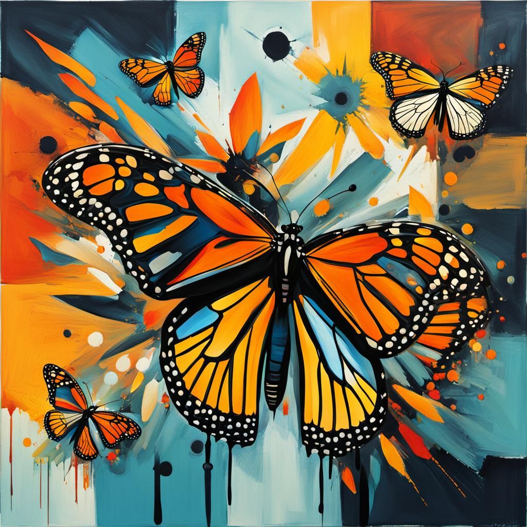 Abstract Dada Art: Monarch Butterfly Composition