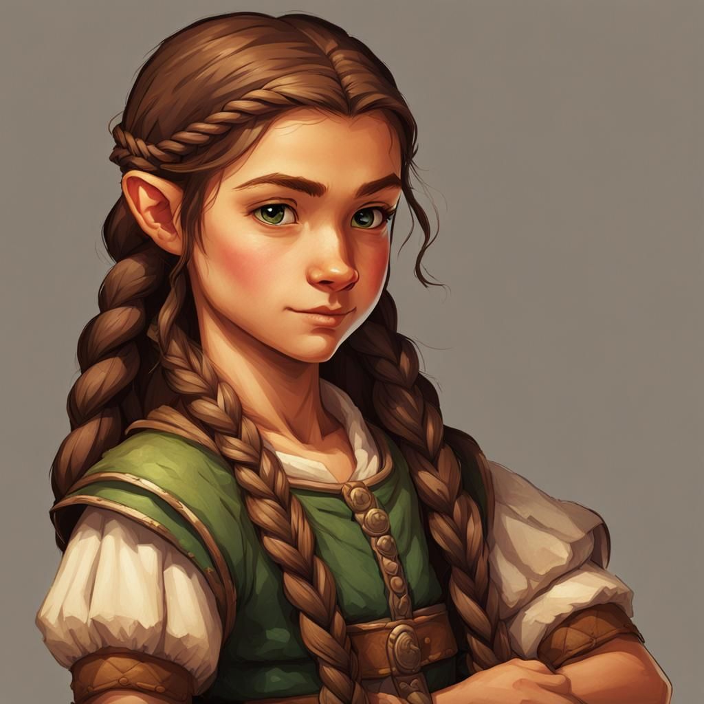 Young Female Halfling with Brown Braid