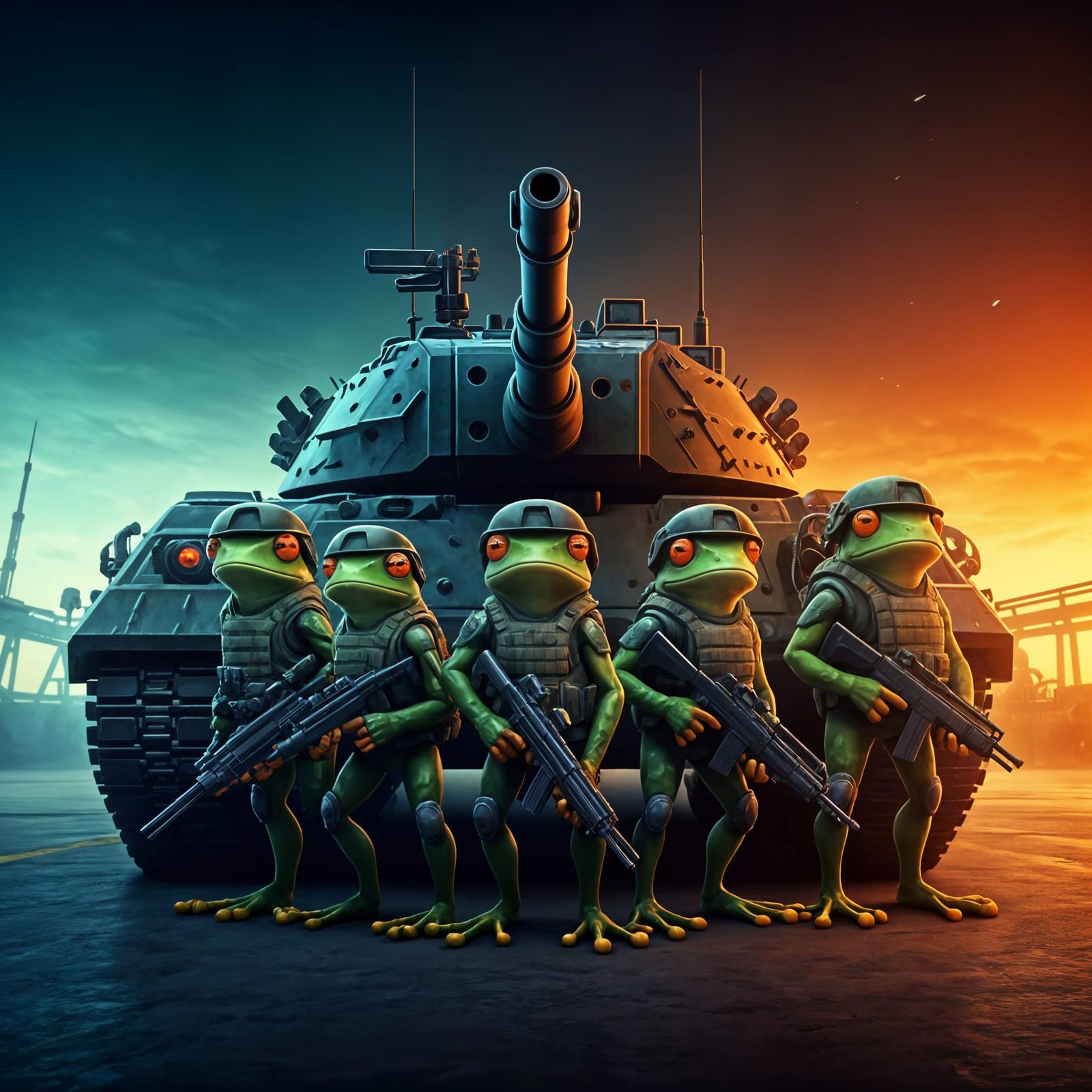 Battle Ready Frogs in a Military Lineup, Disney-Inspired 3D...