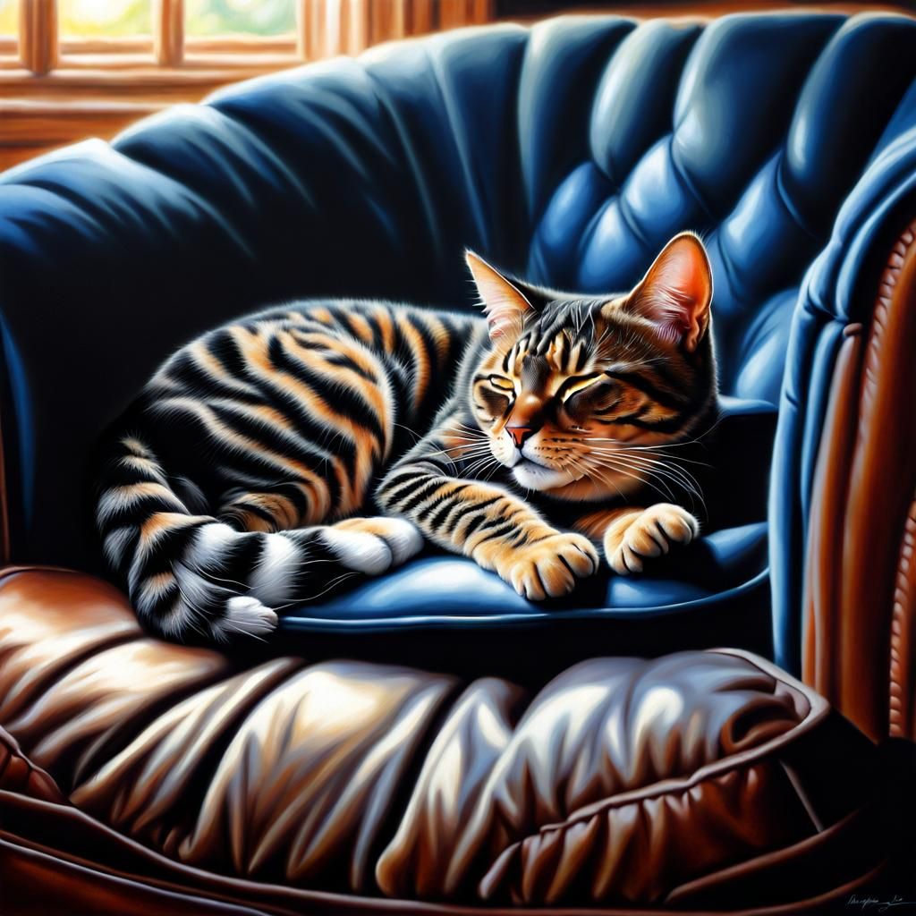 Cozy American Shorthair Cat Sleeping: Airbrush Art