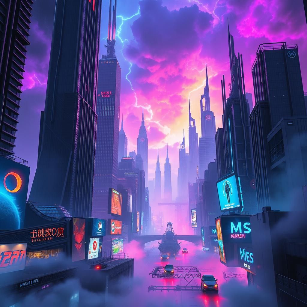 Futuristic Cyberpunk Cityscape in Electric Storm