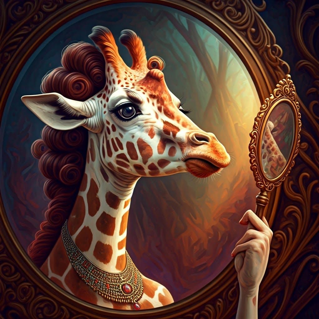 Giraffe's Shocked Reflection: Hyperrealistic Splash Art Port...