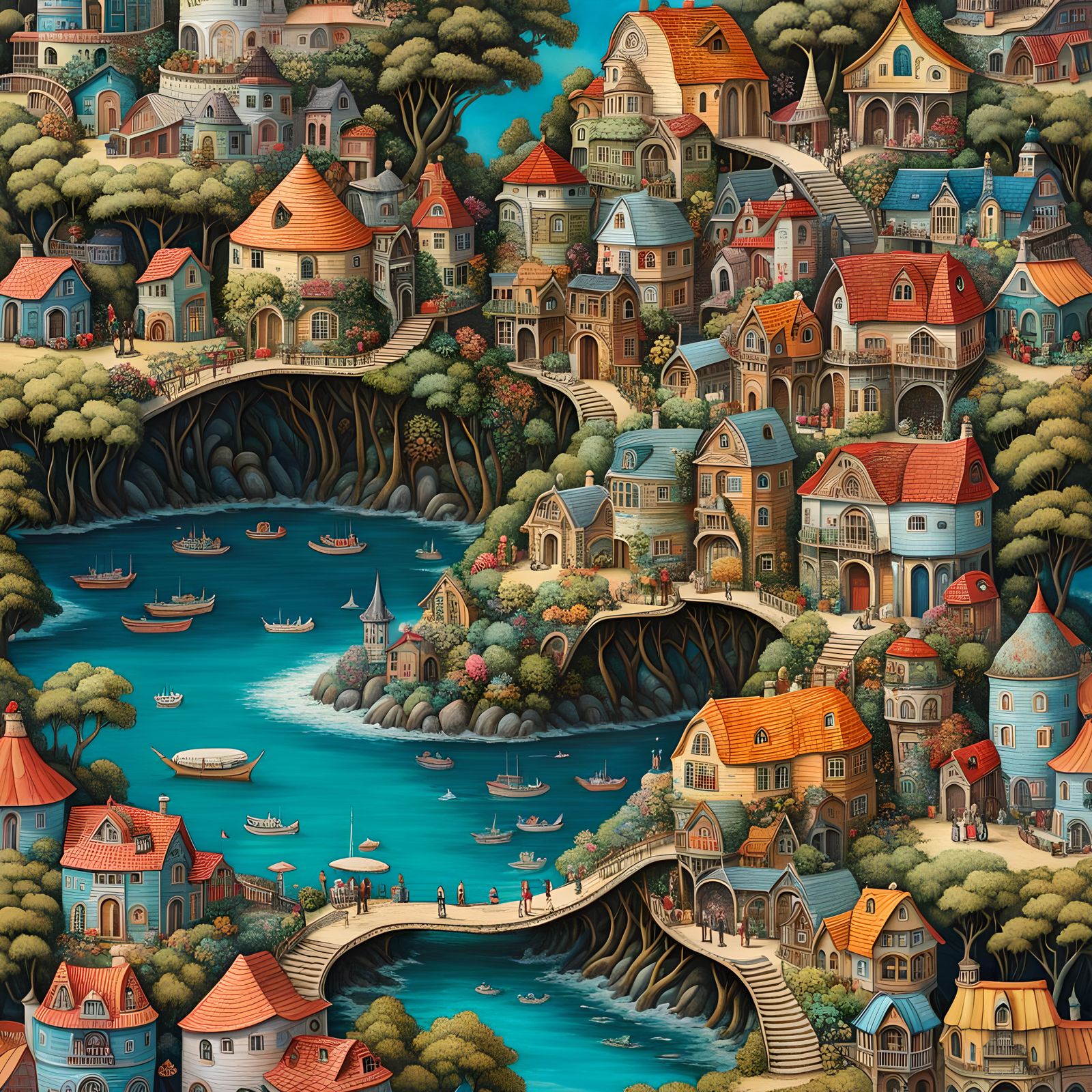 Fantasy Village Inside Nautilus Shell, Pinturicchio Style