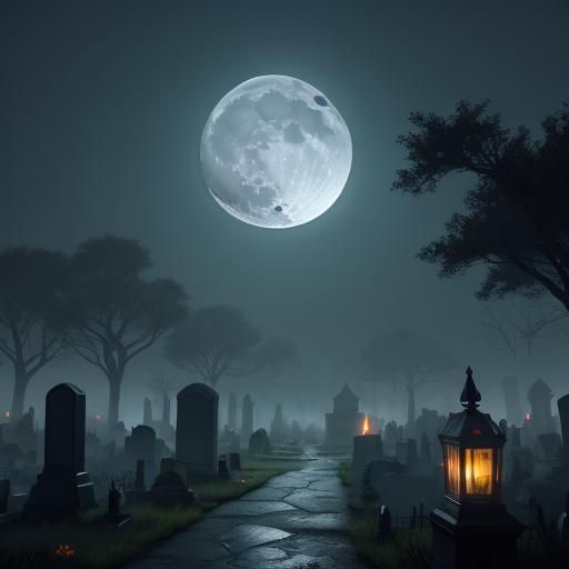Moonlit Graveyard in Detailed Digital Matte Painting