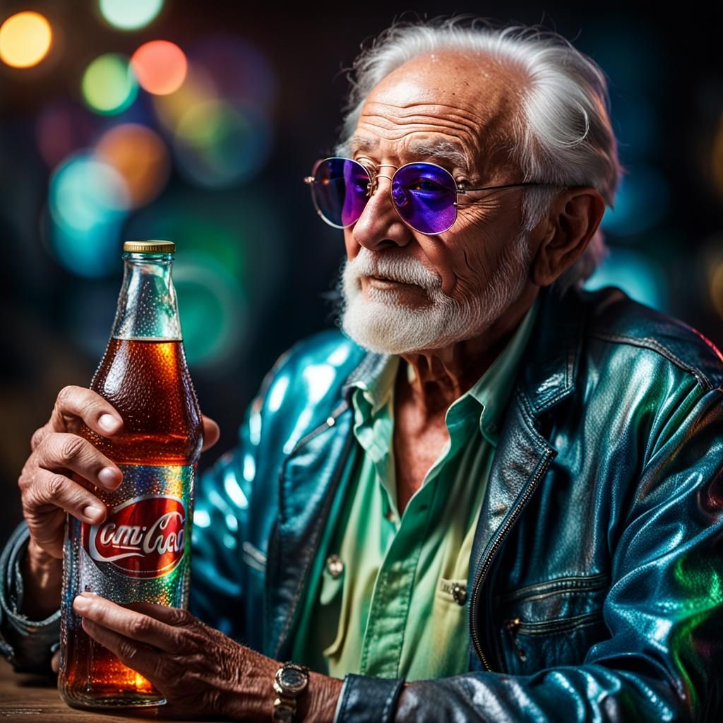 Hip Old Man with Soda: Hyperdetailed Portrait