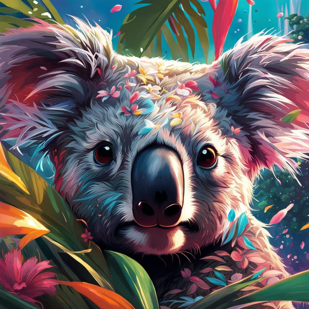Hyperrealistic Hawaiian Koala in Anime Style