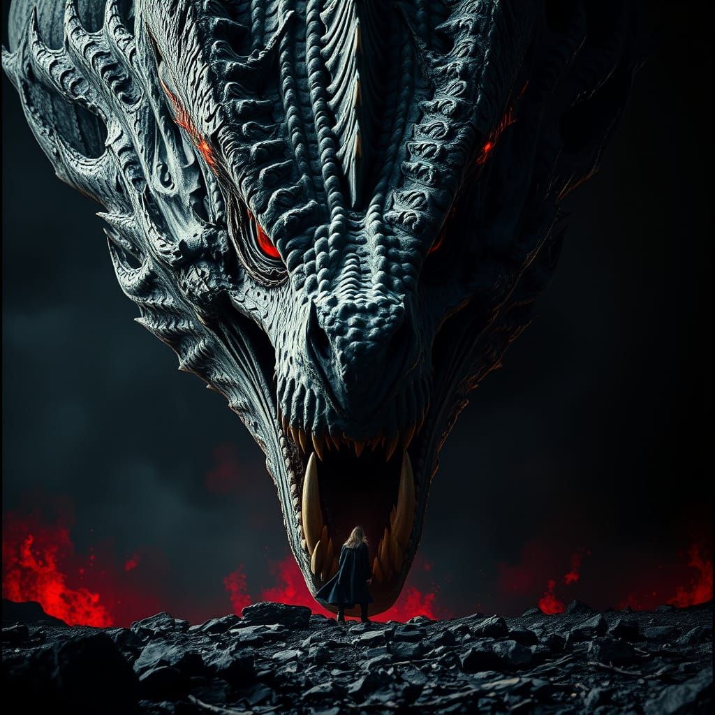 Colossal Dragon Dominates Dark Cinematic Landscape