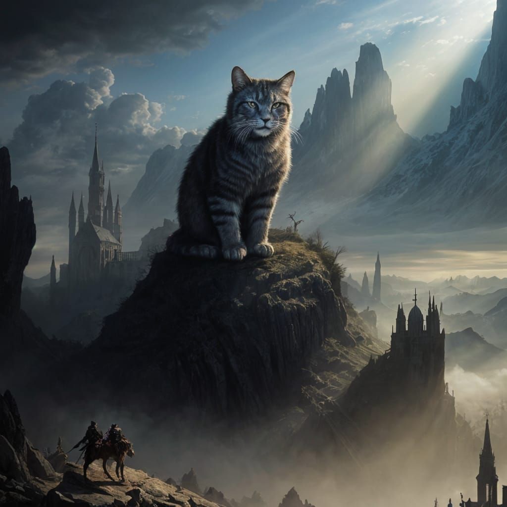 Epic Giant Cat in Horror Art Style
