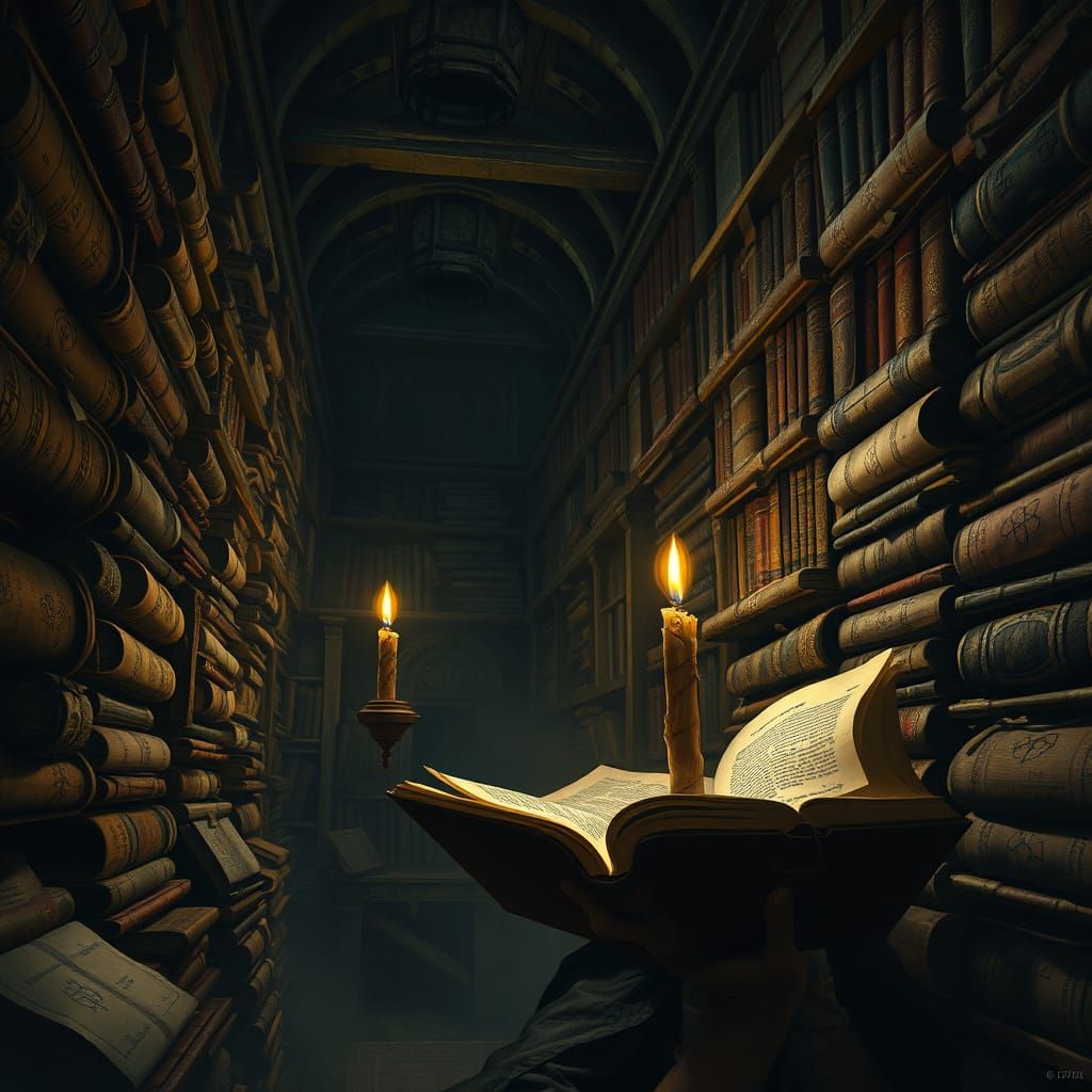 Gothic Scholar in Ancient Library
