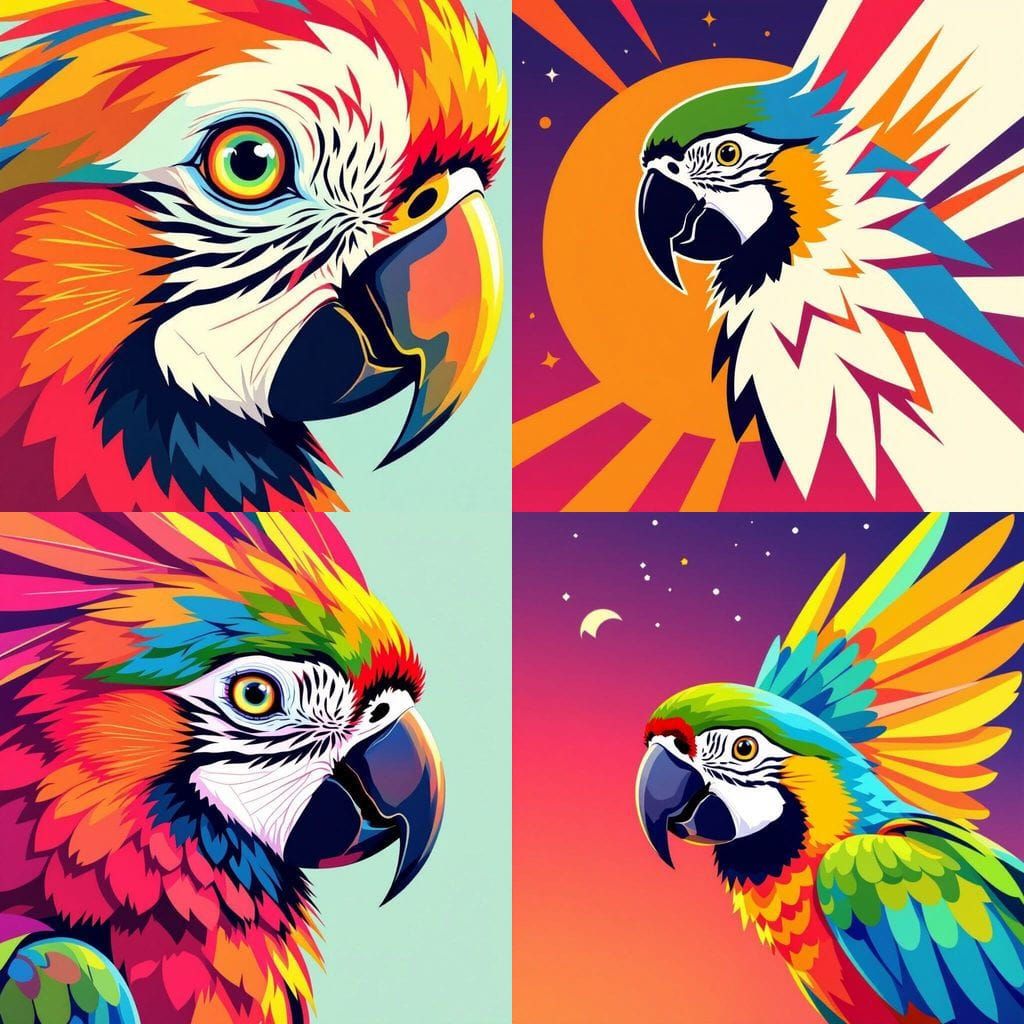 Minimalist Macaw Face Logo in Neon Night Colors