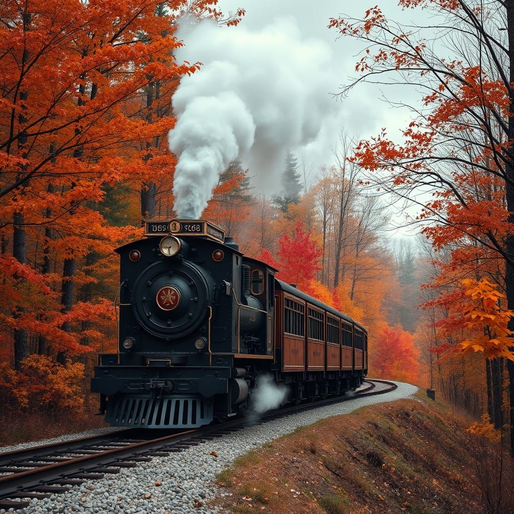 Majestic Antique Train in Vibrant Autumn Landscape
