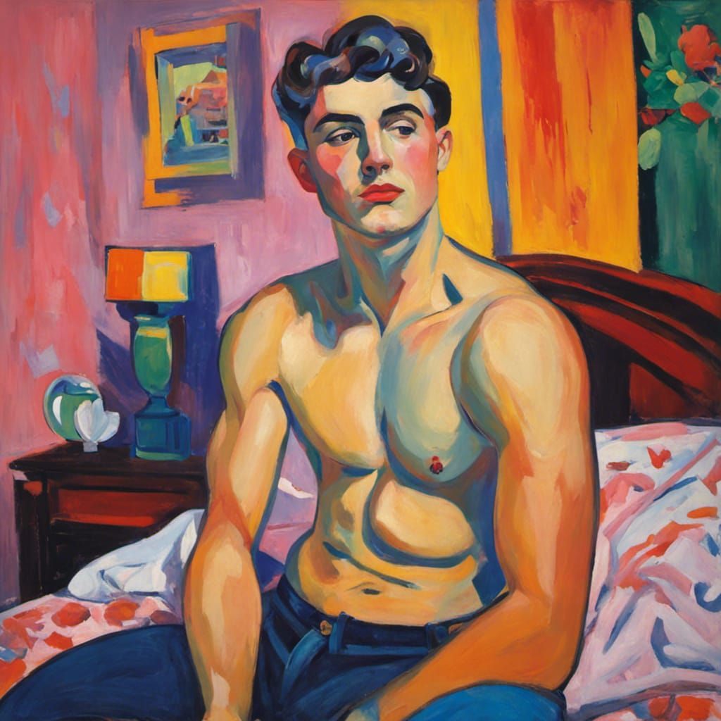 Fauvist Portrait of a Young Man in Bedroom