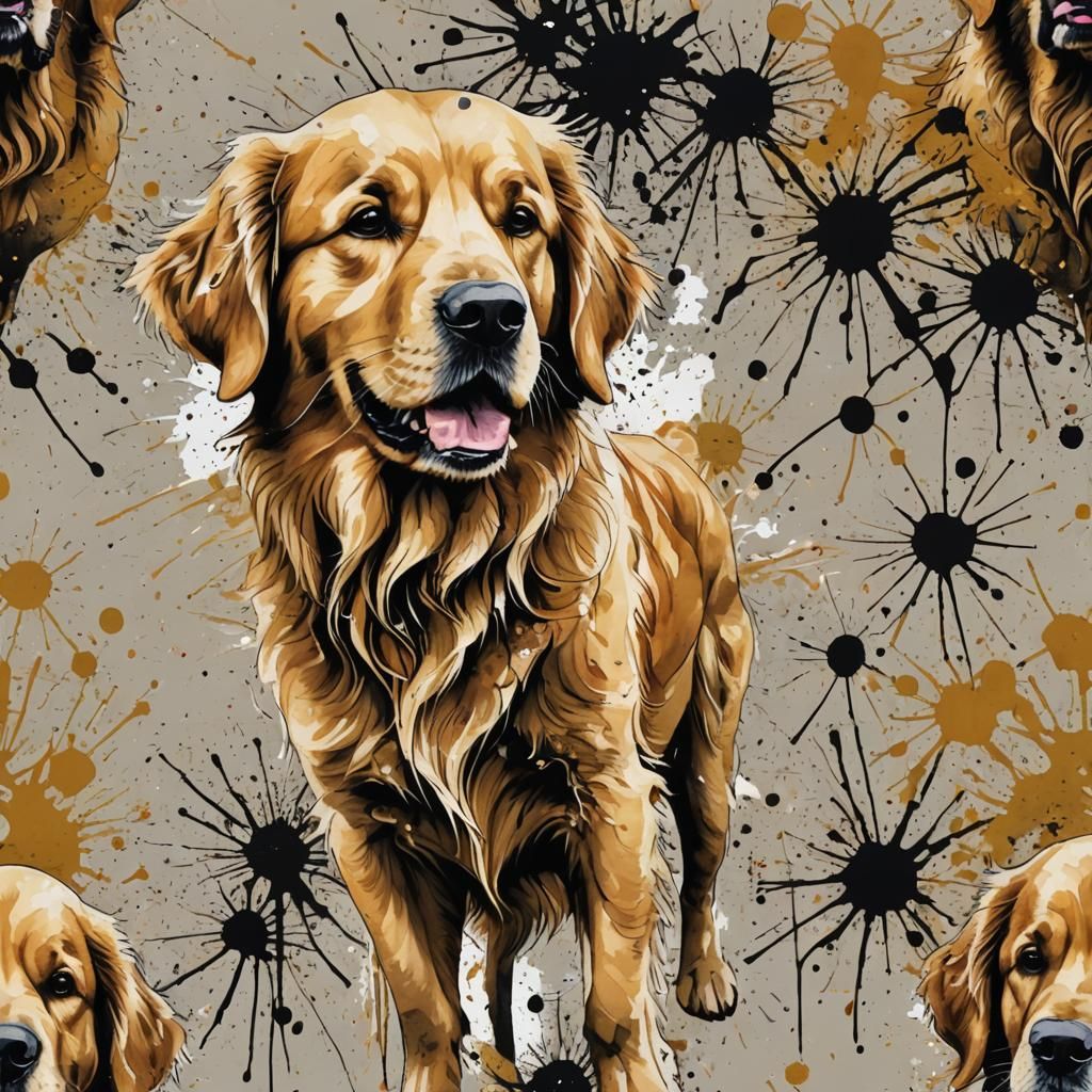 Ink Splatter Golden Retriever Painting