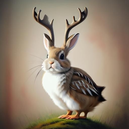 Watercolor Wolpertinger Portrait in Forest