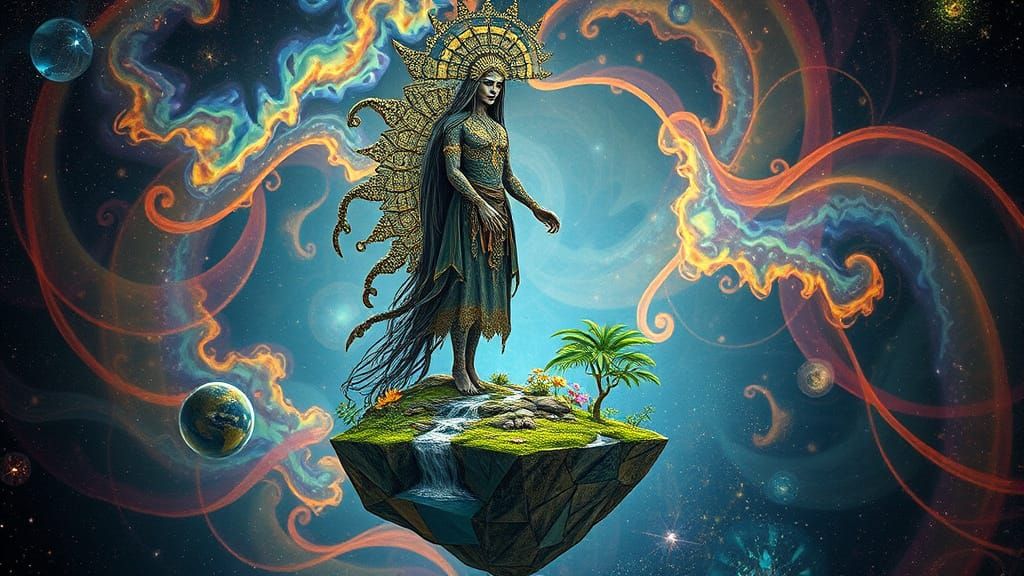 Mystical Shaman on Floating Island: Expressionist Surrealism