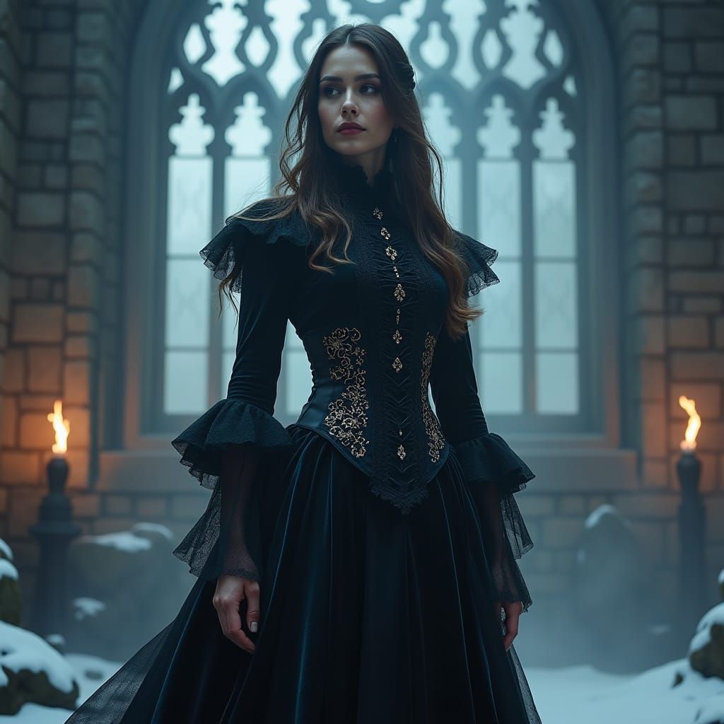Gothic Ice Princess in Medieval Castle Setting