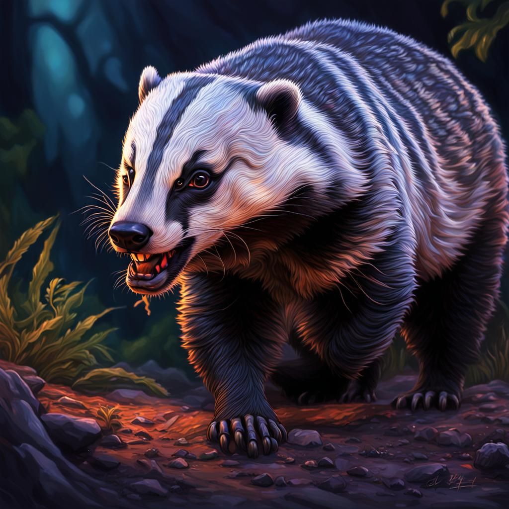 Hyperrealistic Badger in Fantasy Owl Light