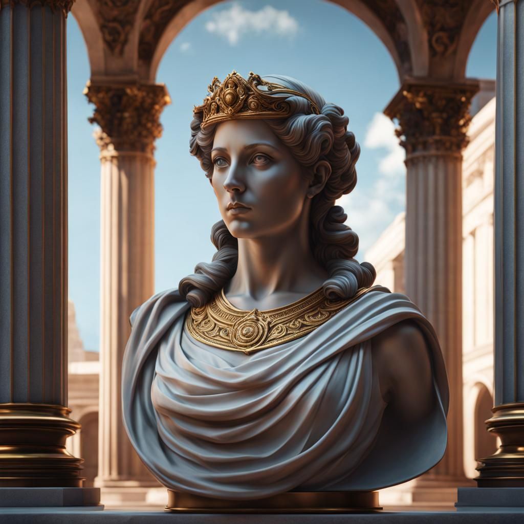 Marble statue bust of roman lady