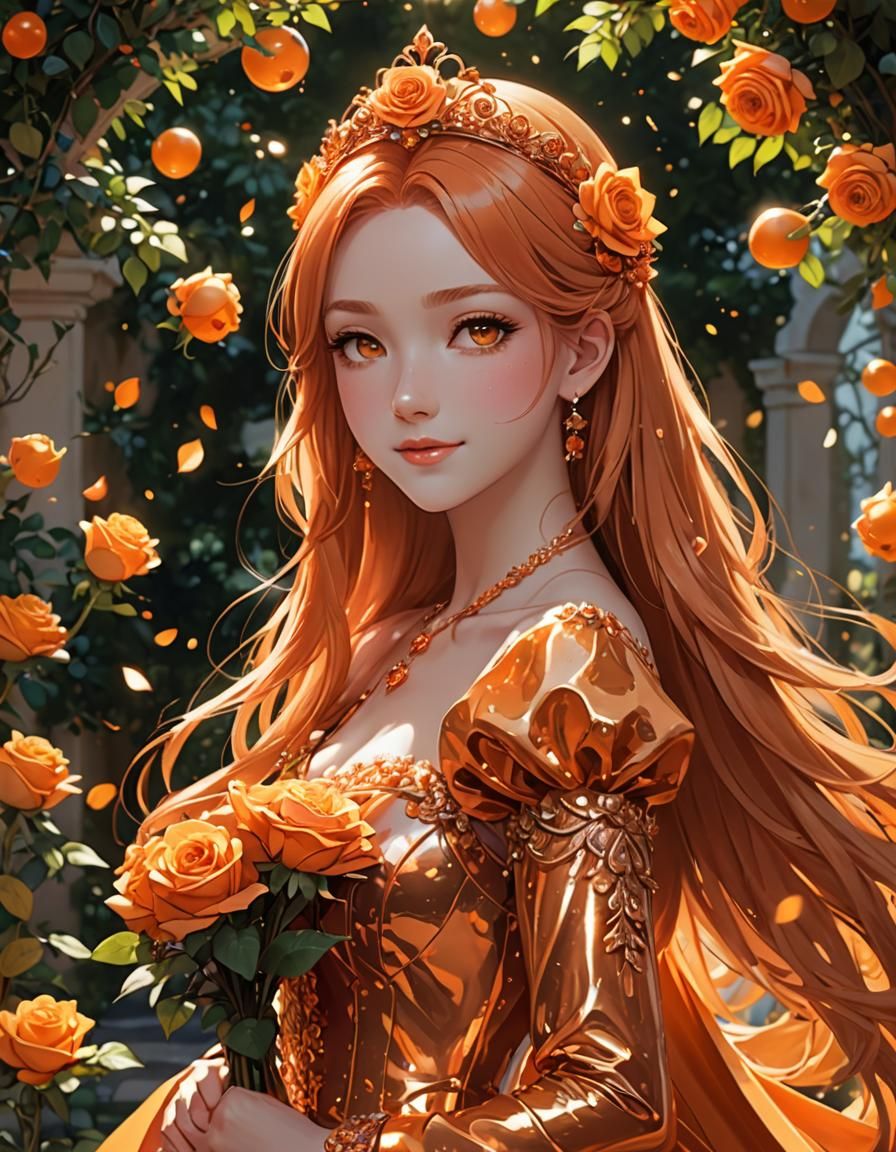 Orange Princess in Rose Garden: Anime Art