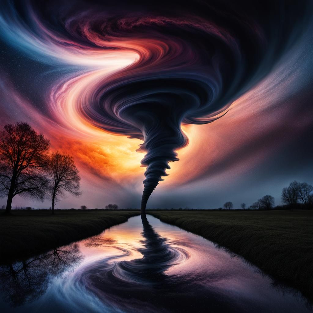 Hyperrealistic Tornado Silhouette with Galaxy Colors