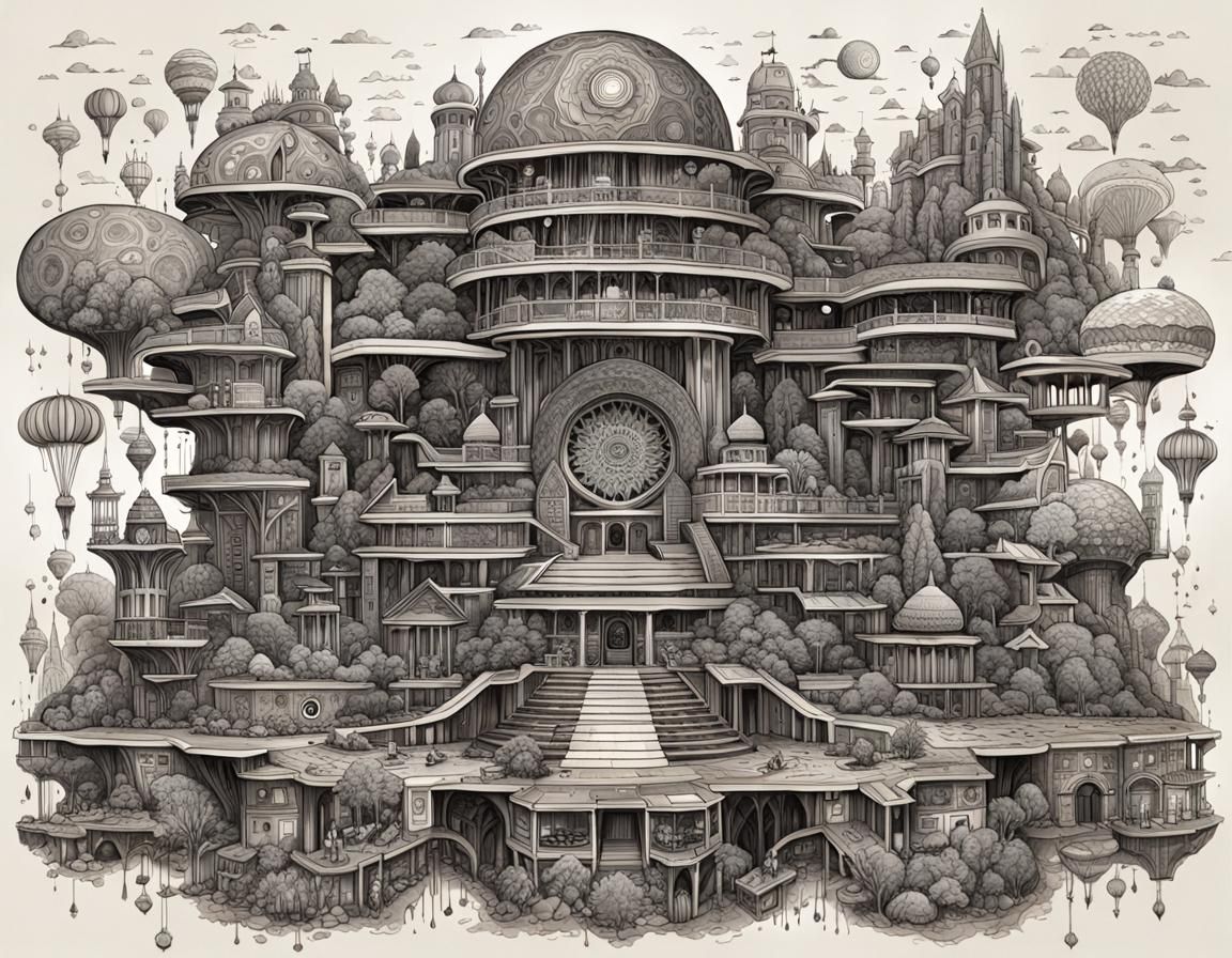 Psychedelic Arcology Diagram in Digital Ink