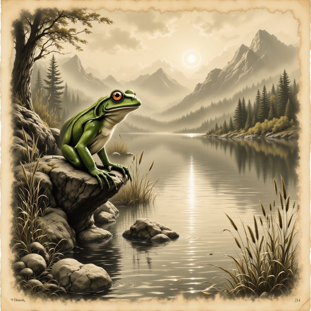 Surprised Frog in Vintage Naturalist Style