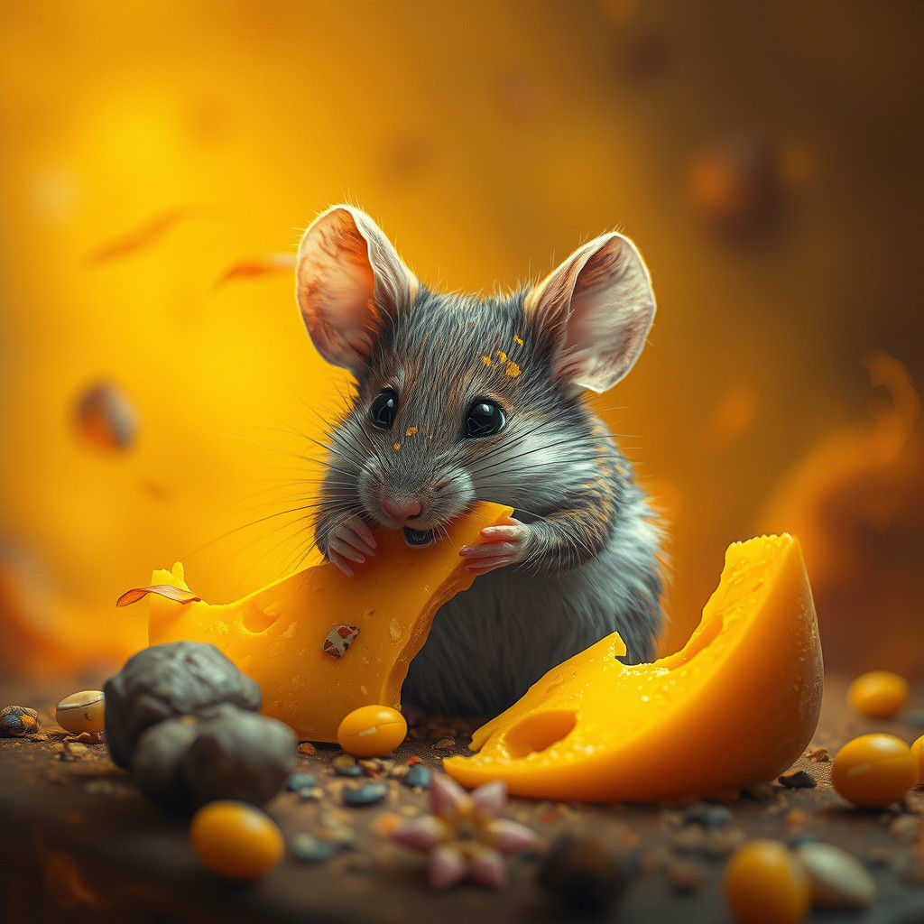 Mouse Nibbling Cheese in Dreamlike Concept Art
